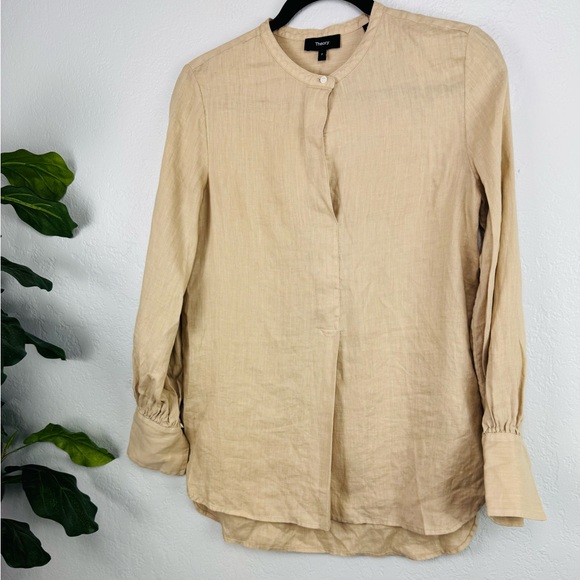 NEW THEORY Popover Long Sleeve Linen Tunic Shirt Size P - Picture 2 of 9